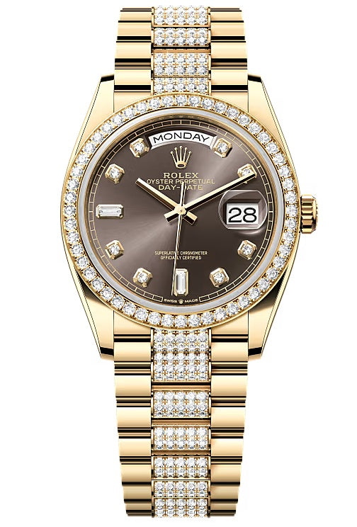 Rolex Day-Date “President” 36mm Yellow Gold Dark Grey Diamond Dial Diamond-Set