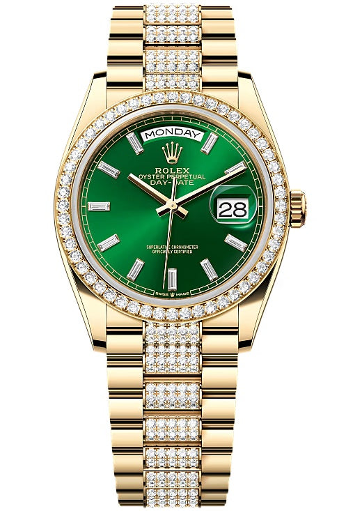 Rolex Day-Date "President" 36mm Yellow Gold Green Diamond Baguette Dial