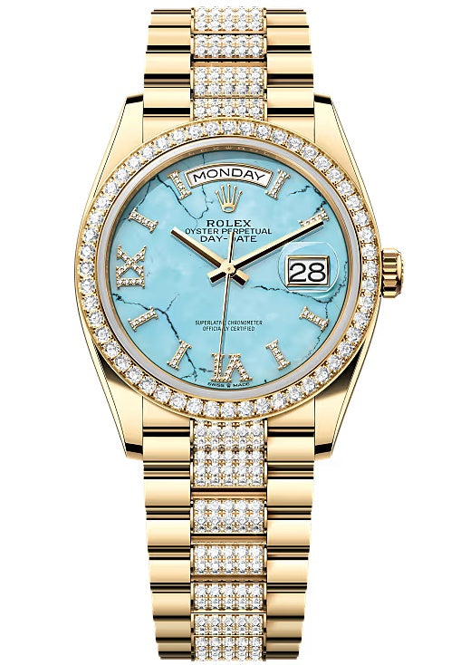 Rolex Day-Date "President" 36mm Yellow Gold Turquoise Roman Diamond Dial