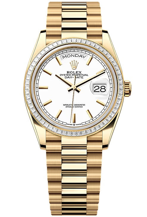 Rolex Day-Date “President” 36mm Yellow Gold White Index Dial Trapeze Diamond