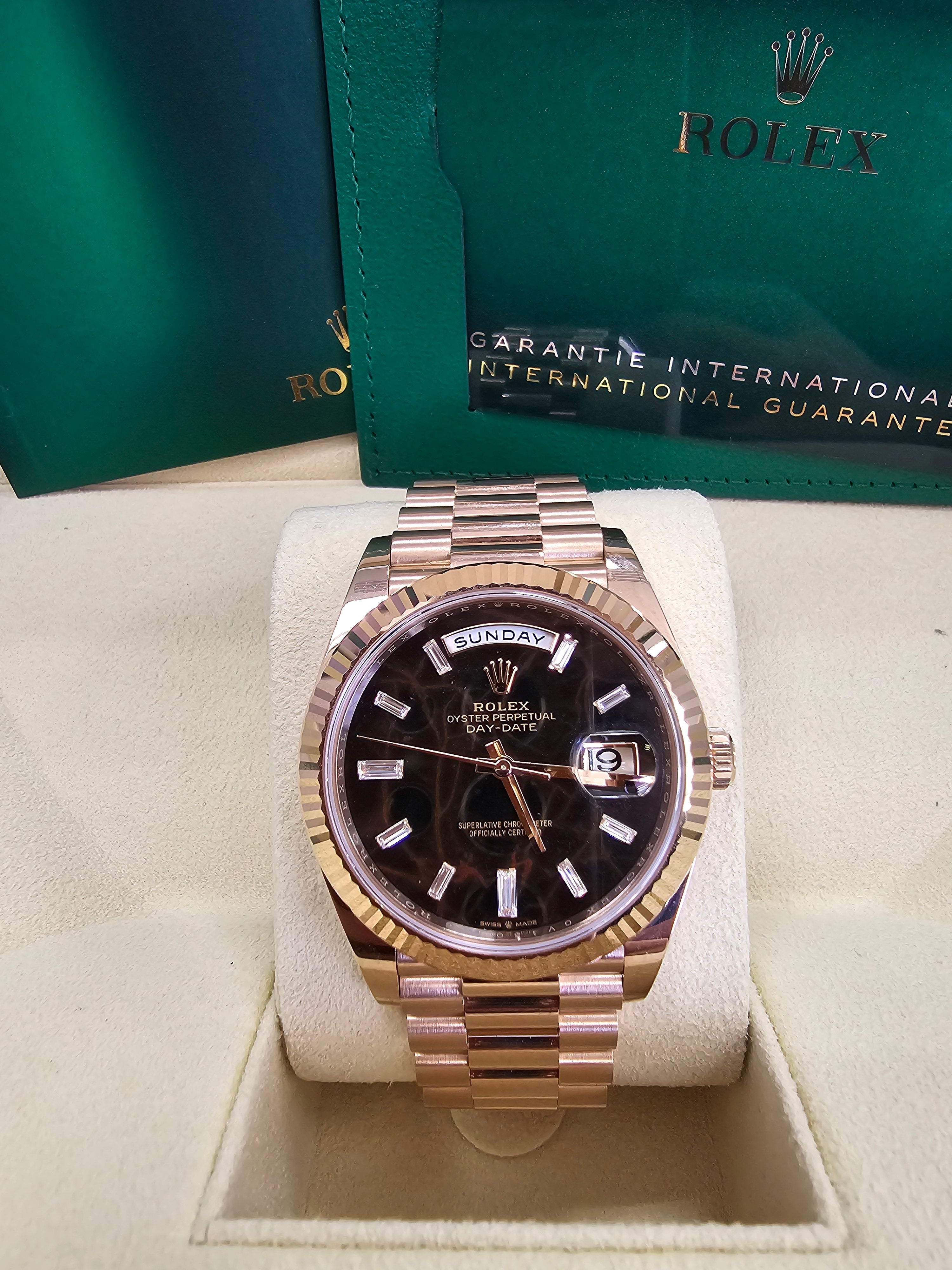Rolex Day-Date "President" 40mm Everose Gold Eisenkiesel Diamond Baguette Dial