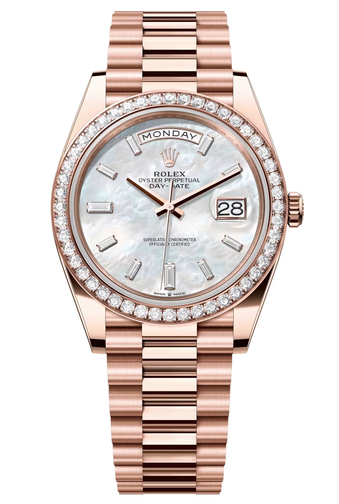 Rolex Day-Date "President" 40mm Everose Gold Mother of Pearl Diamond Baguette