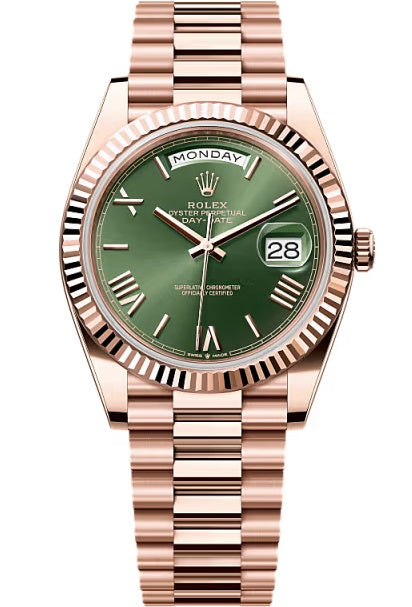 Rolex Day-Date "President" 40mm Everose Gold Olive Green Roman Dial - 228235