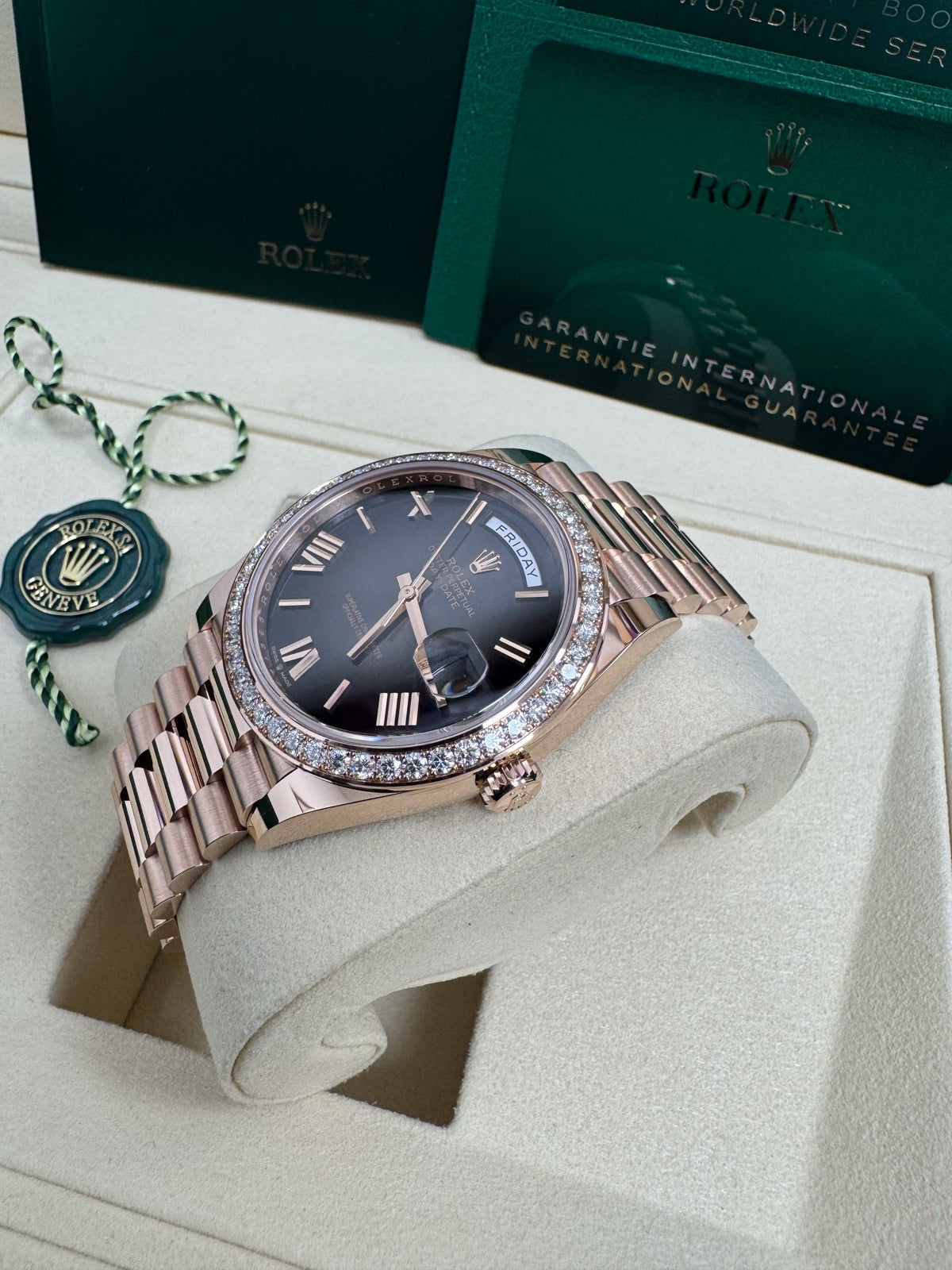 Rolex Day-Date "President" 40mm Everose Gold Slate Ombre Roman Dial Diamond