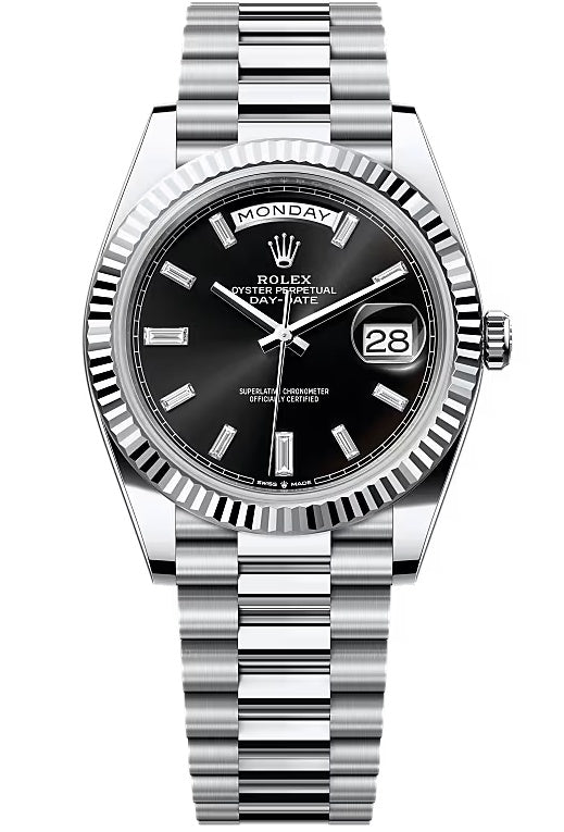 Rolex Day-Date "President" 40mm Platinum Black Diamond Baguette Dial 228236