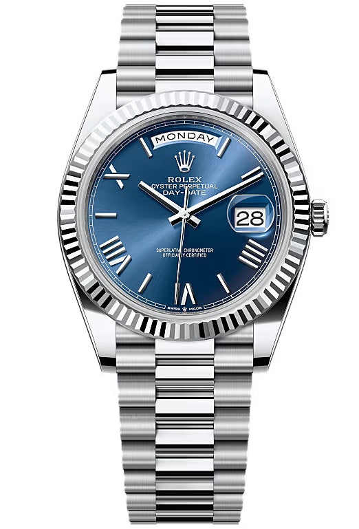 Rolex Day-Date "President" 40mm Platinum Bright Blue Roman Dial - 228236