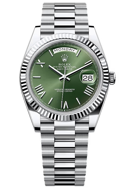 Rolex Day-Date "President" 40mm Platinum Green Olive Roman Dial - 228236 - New