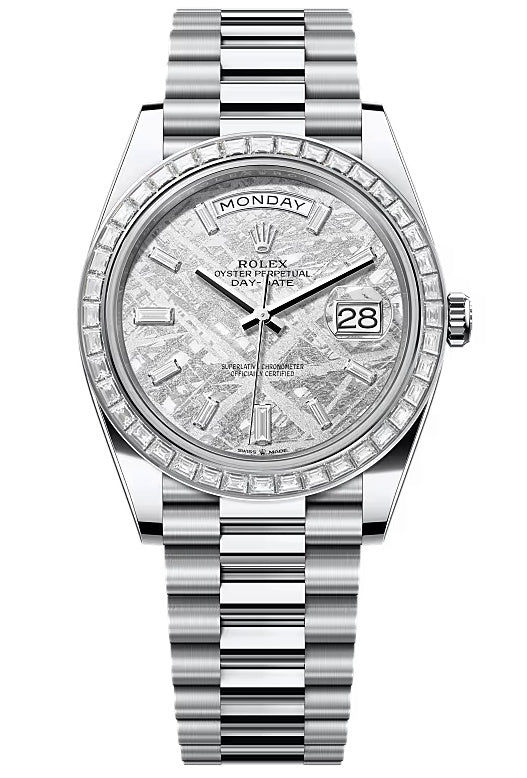 Rolex Day-Date "President" 40mm Platinum Meteorite Diamond Baguette Dial