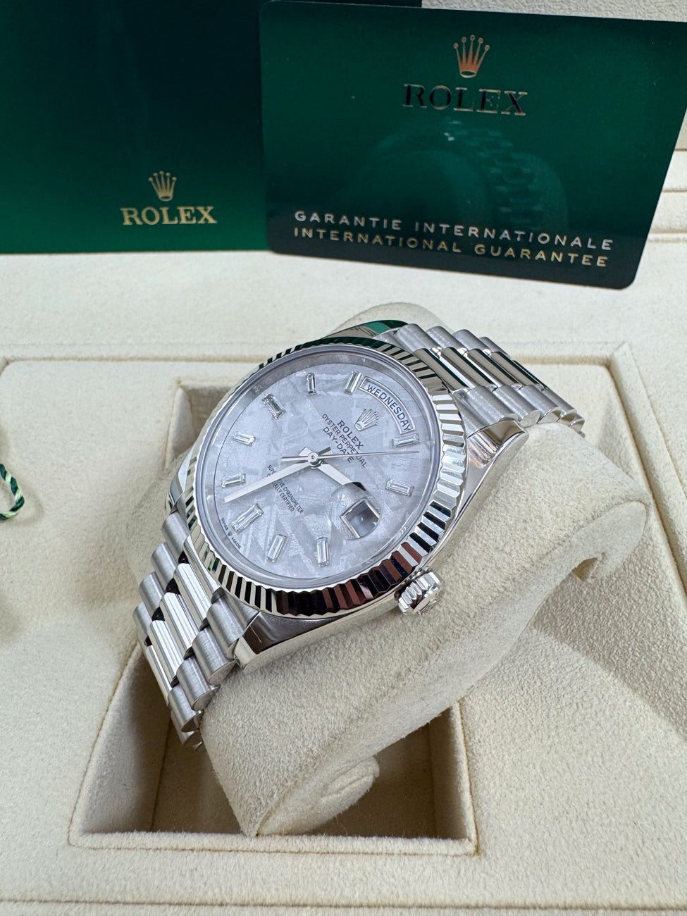 Rolex Day-Date "President" 40mm Platinum Meteorite Diamond Baguette Dial