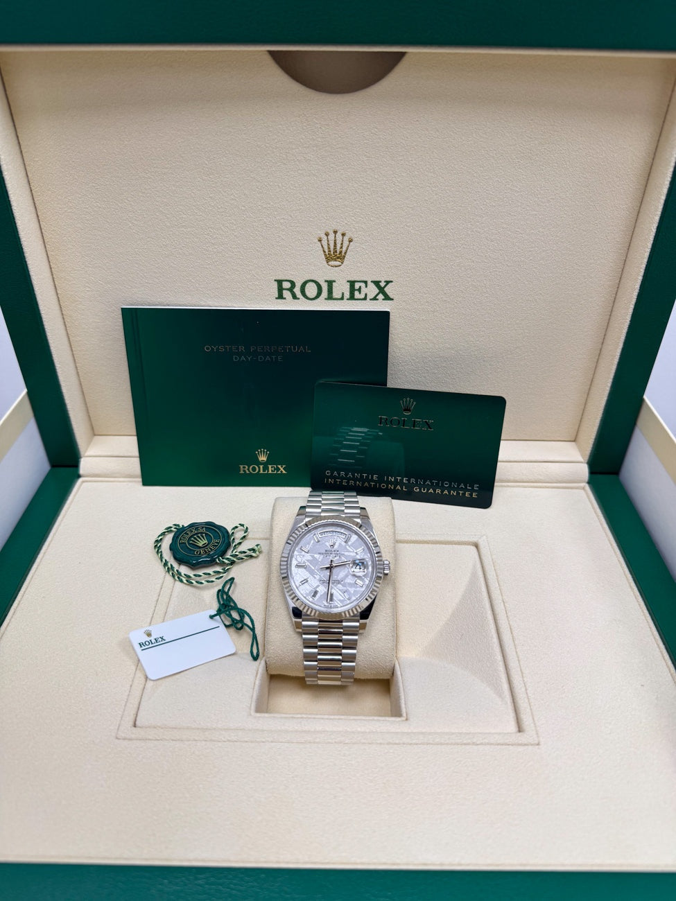 Rolex Day-Date "President" 40mm Platinum Meteorite Diamond Baguette Dial
