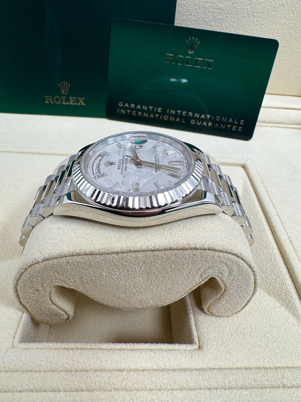 Rolex Day-Date "President" 40mm Platinum Meteorite Diamond Baguette Dial -