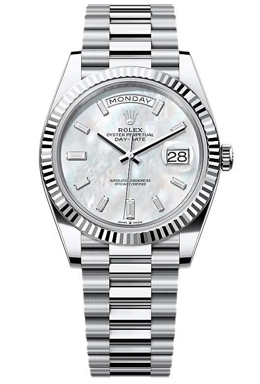 Rolex Day-Date "President" 40mm Platinum Mother of Pearl Diamond Baguette Dial