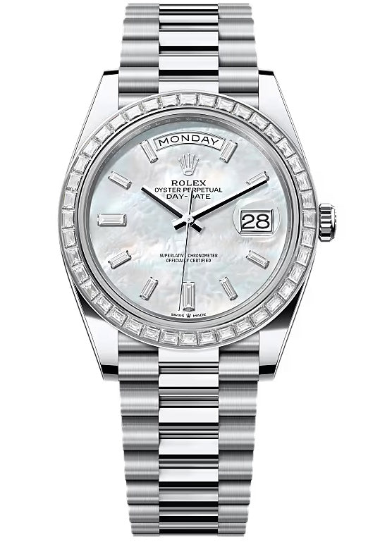 Rolex Day-Date "President" 40mm Platinum Mother of Pearl Diamond Baguette Dial