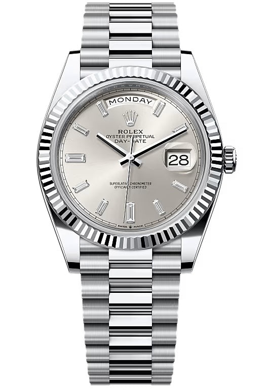 Rolex Day-Date "President" 40mm Platinum Silver Diamond Baguette Dial - 228236