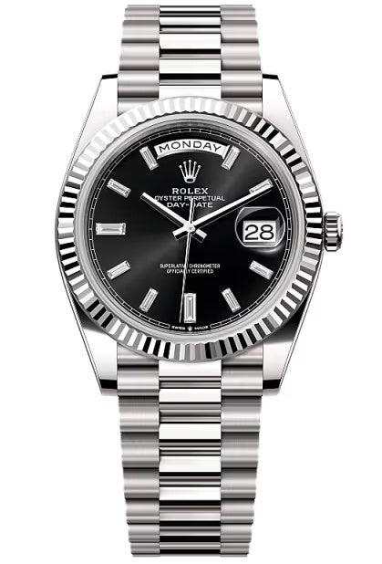 Rolex Day-Date "President" 40mm White Gold Black Diamond Baguette Dial - 228239