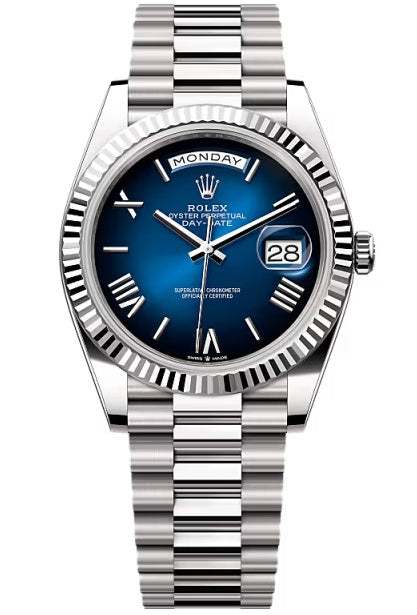 Rolex Day-Date "President" 40mm White Gold Blue Roman Ombre Dial - 228239
