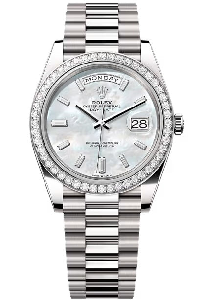 Rolex Day-Date "President" 40mm White Gold Mother of Pearl Diamond Baguette