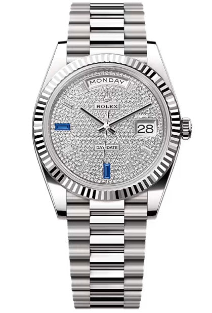 Rolex Day-Date "President" 40mm White Gold Pave Diamond Sapphire Dial - 228239