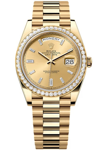Rolex Day-Date "President" 40mm Yellow Gold Champagne Diamond Baguette Dial
