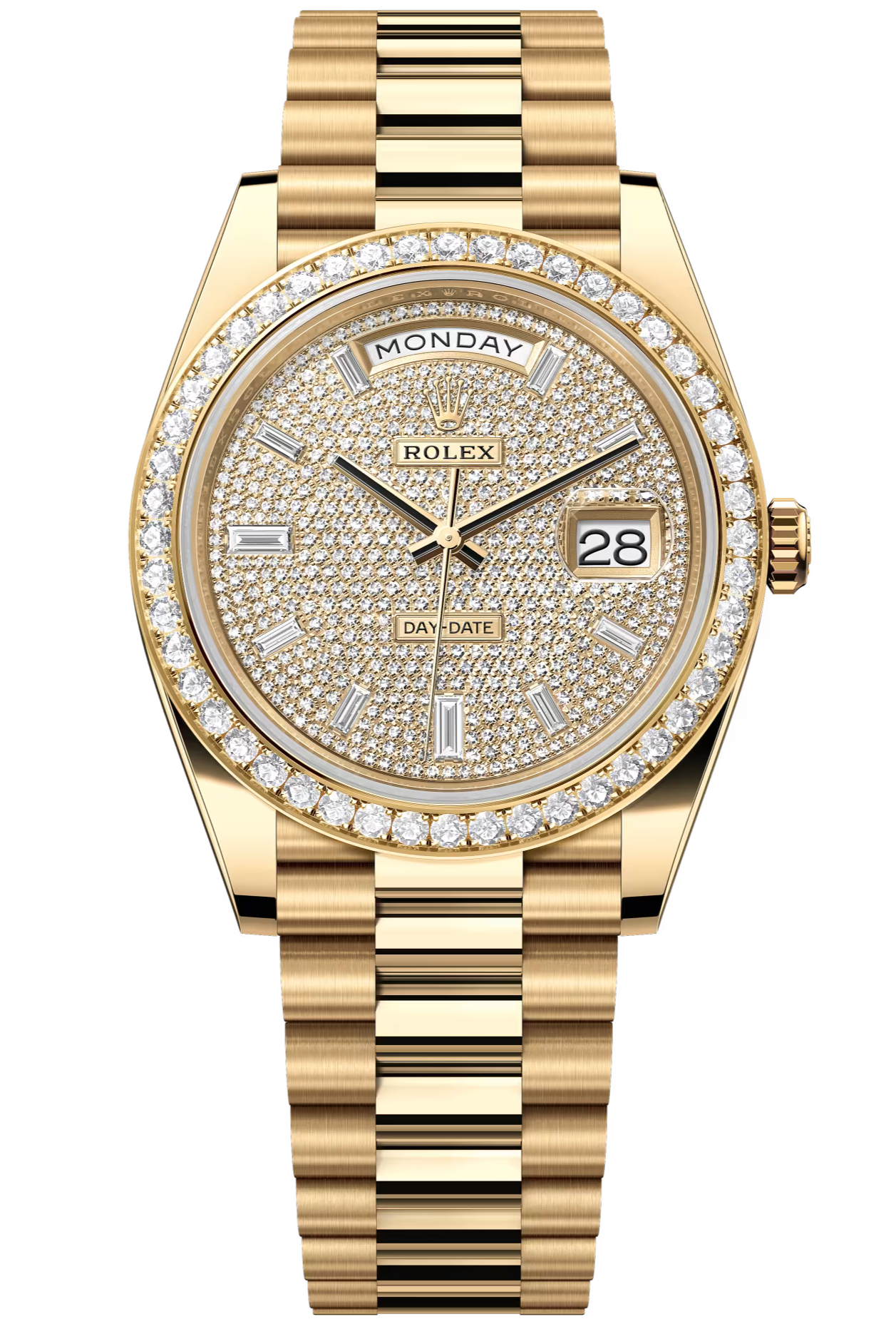 Rolex Day-Date "President" 40mm Yellow Gold Diamond Pave Dial Diamond Bezel - 228348RBR - New 2026
