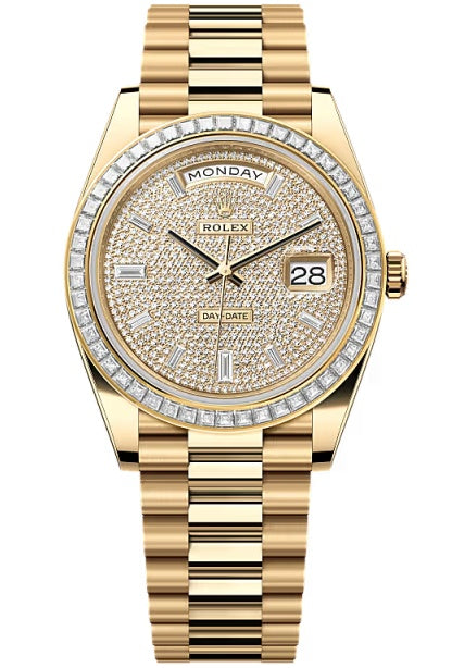 Rolex Day-Date "President" 40mm Yellow Gold Diamond Pave Dial Trapeze Diamond