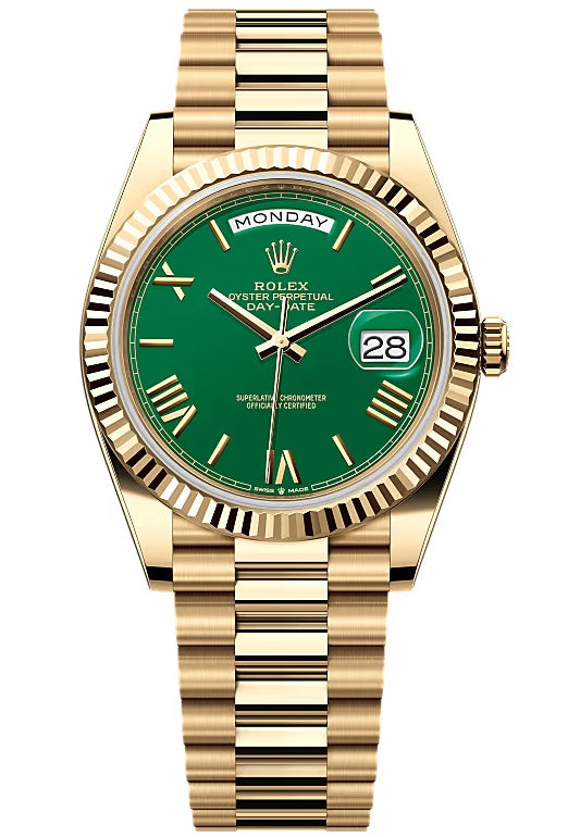 Rolex Day-Date "President" 40mm Yellow Gold Green Roman "Money" Dial - 228238