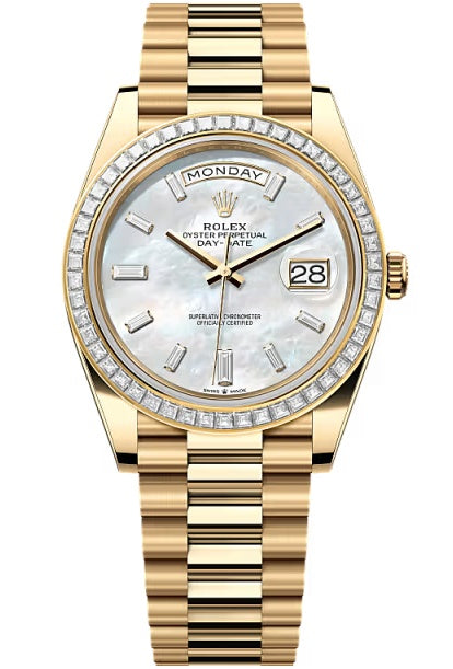 Rolex Day-Date “President” 40mm Yellow Gold Mother of Pearl Diamond Baguette