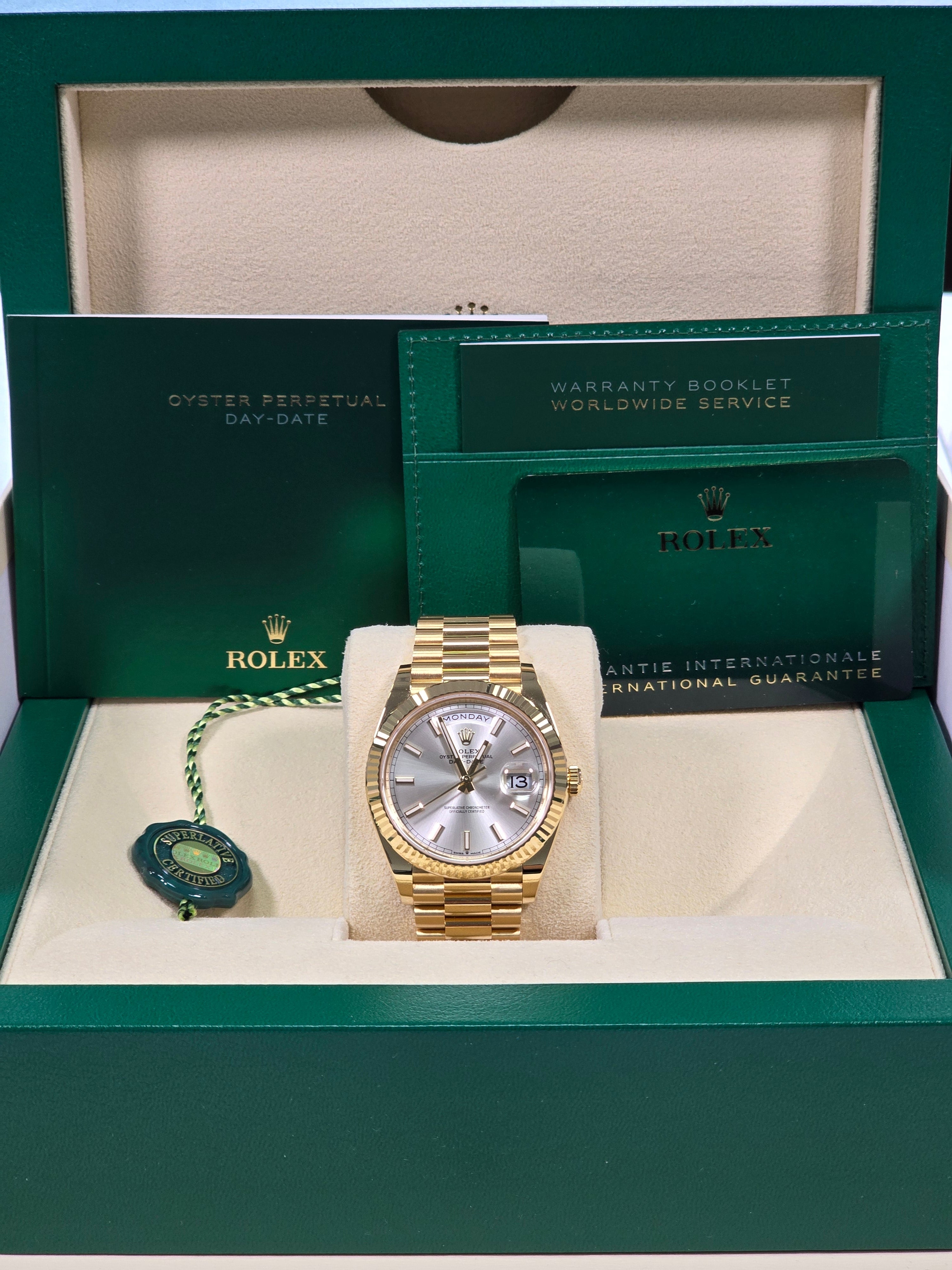 Rolex Day-Date "President" 40mm Yellow Gold Silver Index Dial - 228238