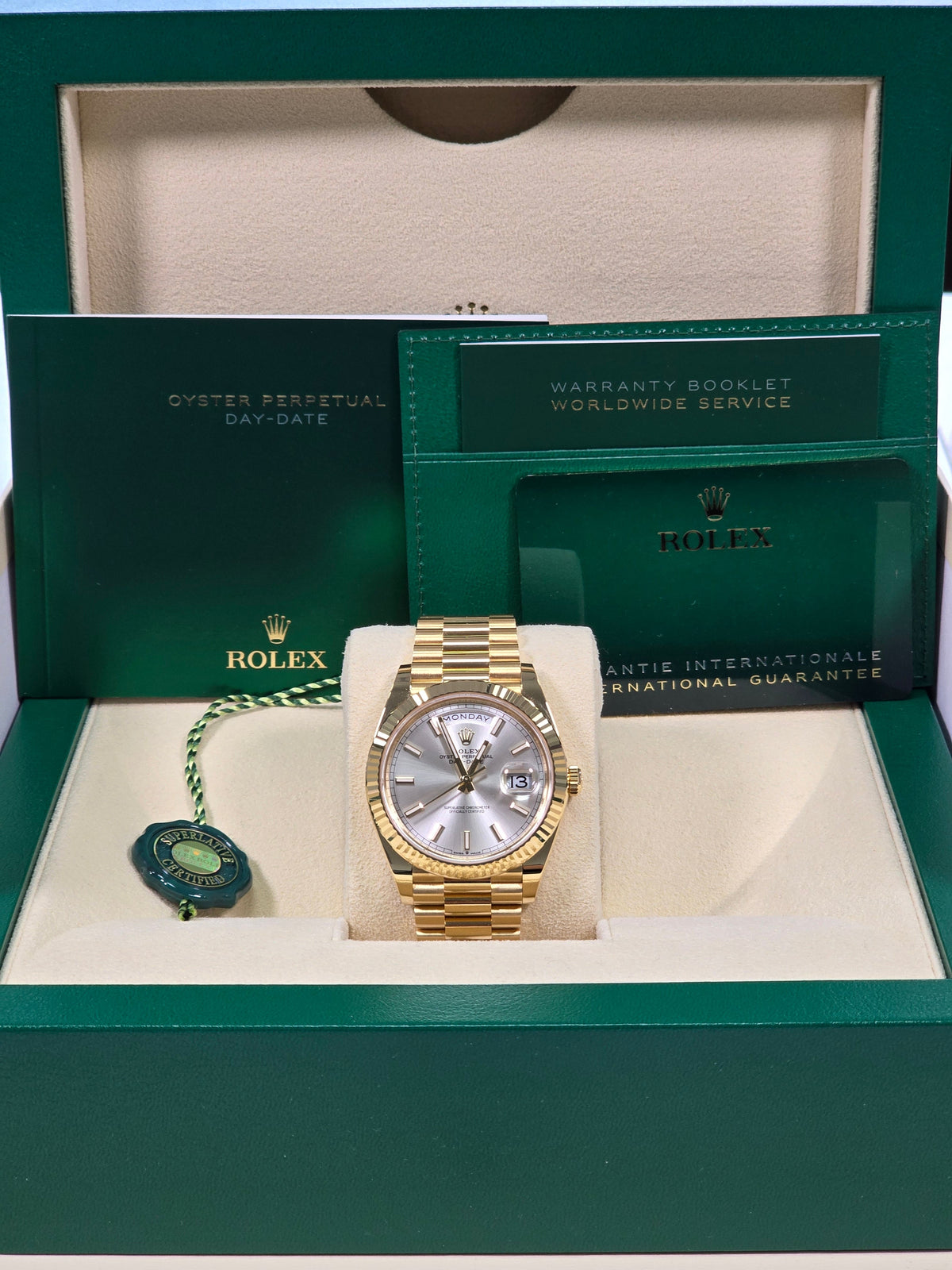 Rolex Day-Date "President" 40mm Yellow Gold Silver Index Dial - 228238