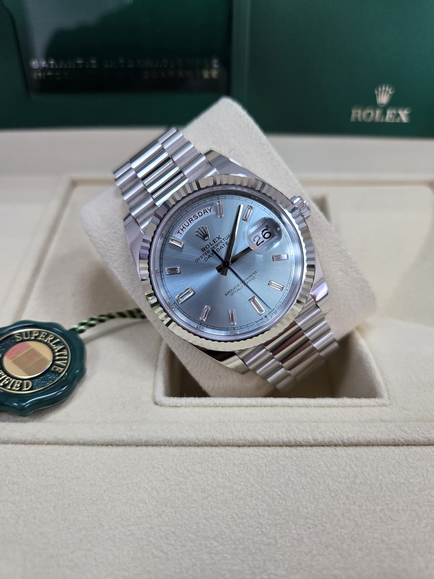Rolex Day-Date "President" Platinum Ice Blue Baguette Dial - 228236