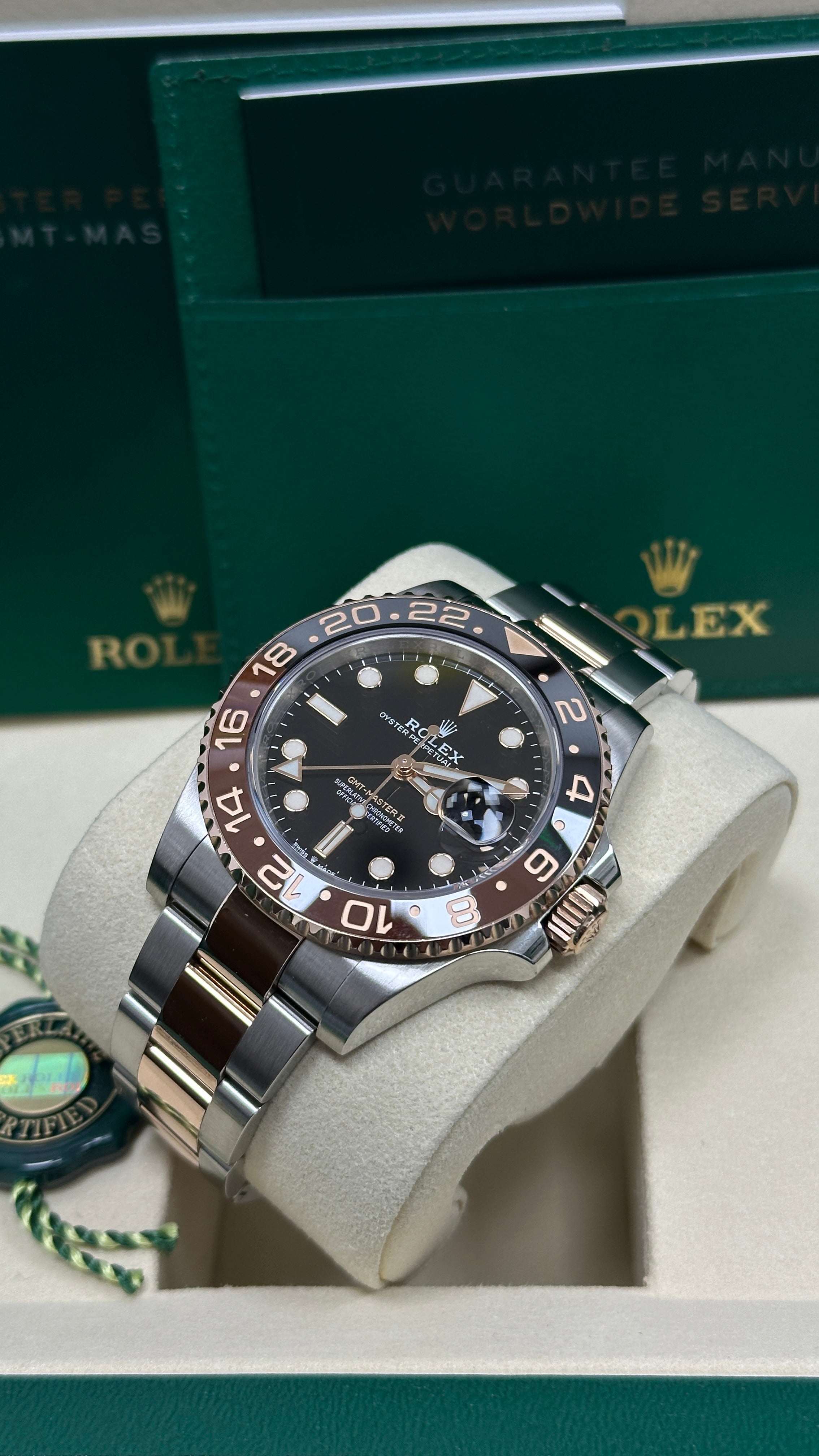 Rolex GMT-Master II 126711CHNR “Root Beer” Wrist View Showing Brown/Black Bezel – 2025