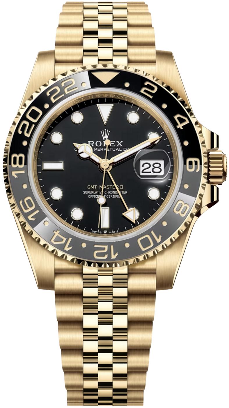 Rolex GMT-Master II 40mm Yellow Gold Black Dial Black Bezel Jubilee Bracelet