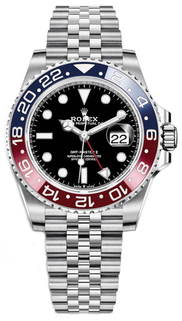 Rolex GMT-Master II "Pepsi" 40mm Black Dial Blue and Red Bezel Jubilee Bracelet