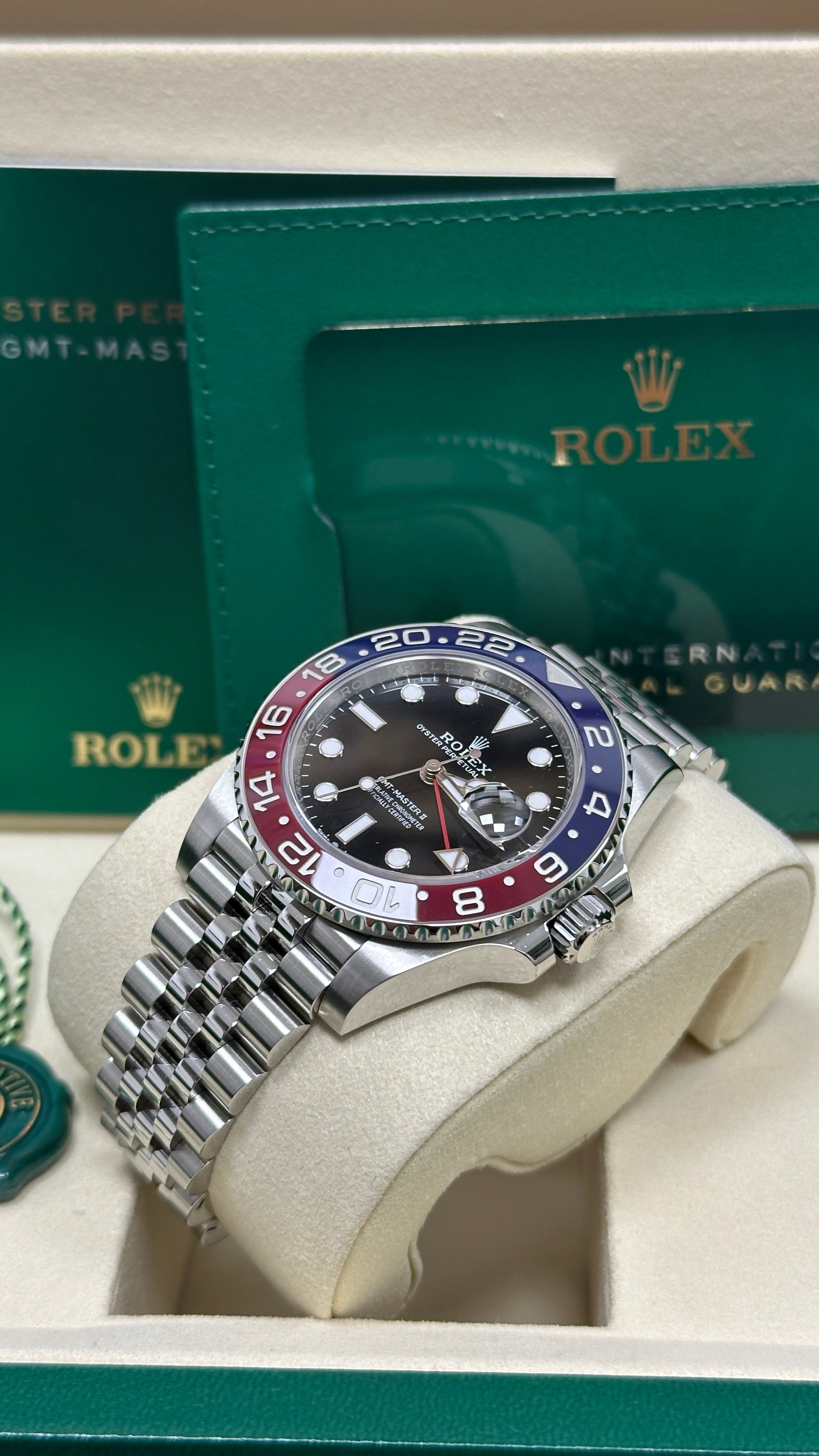 Rolex GMT-Master II "Pepsi" 40mm Black Dial Blue and Red Bezel Jubilee Bracelet