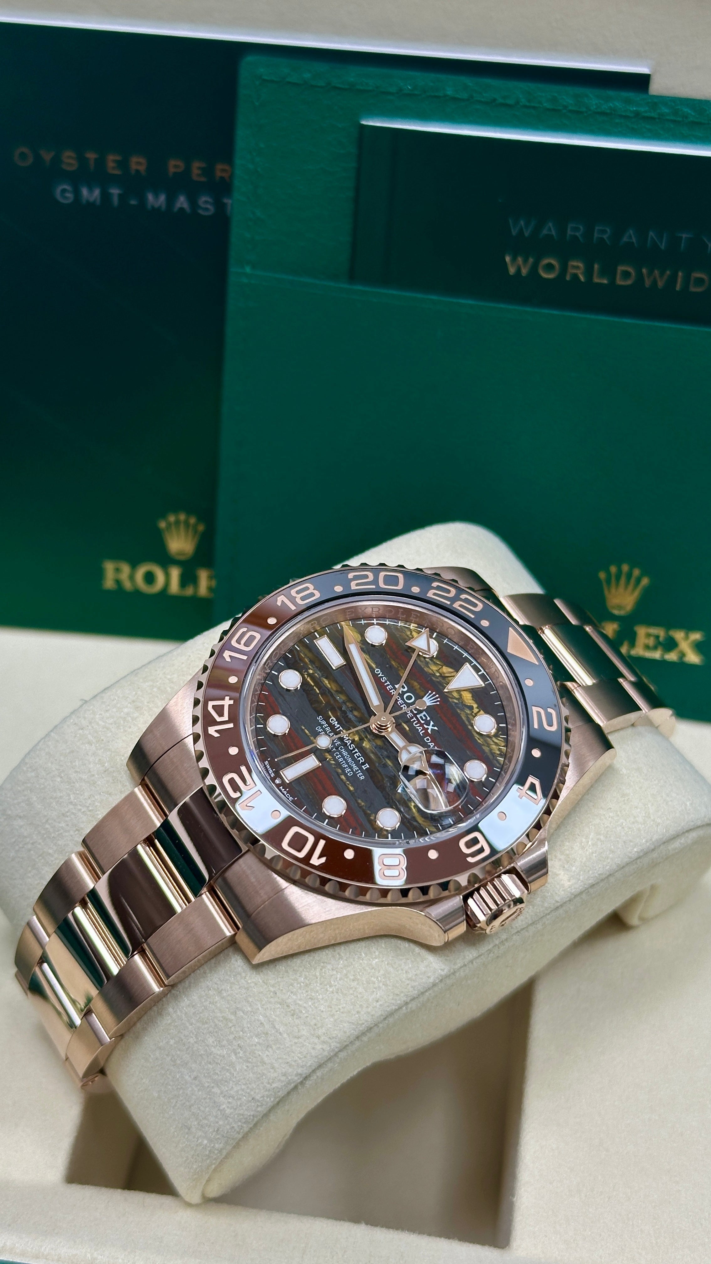 Rolex GMT-Master II "Root Beer" 40mm Everose Gold Tiger Iron Dial Brown and