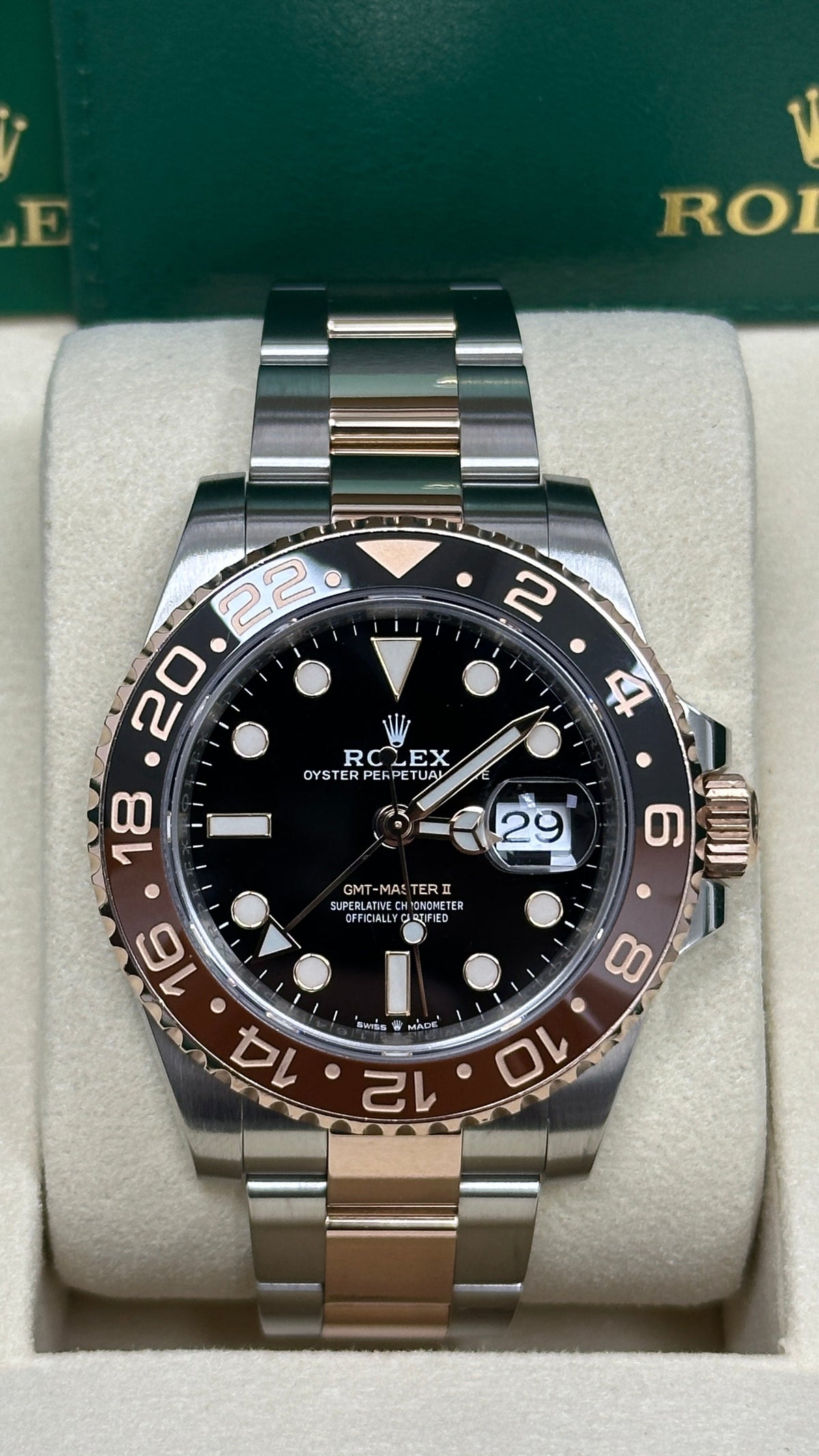 Rolex GMT-Master II "Root Beer" 40mm Two-Tone Everose Black Dial Brown and