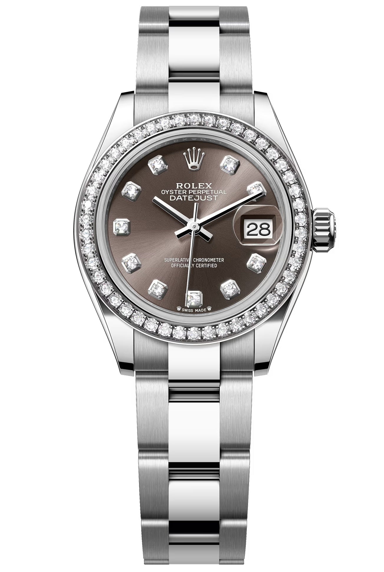 Rolex Lady-Datejust 28mm Dark Grey Diamond Dial Diamond Bezel Oyster Bracelet –