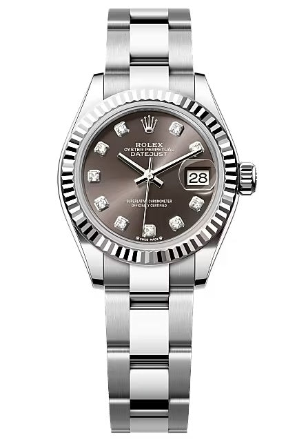 Rolex Lady-Datejust 28mm Dark Grey Diamond Dial Fluted Bezel Oyster Bracelet