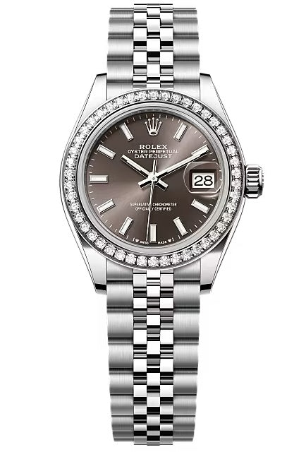 Rolex Lady-Datejust 28mm Dark Grey Index Dial Diamond Bezel Jubilee Bracelet –