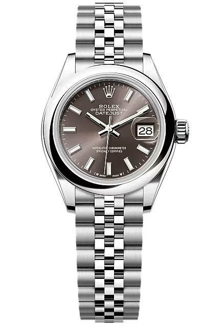 Rolex Lady-Datejust 28mm Dark Grey Index Dial Domed Bezel Jubilee Bracelet