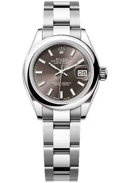 Rolex Lady-Datejust 28mm Dark Grey Index Dial Domed Bezel Oyster Bracelet