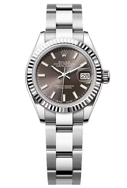 Rolex Lady-Datejust 28mm Dark Grey Index Dial Fluted Bezel Oyster Bracelet