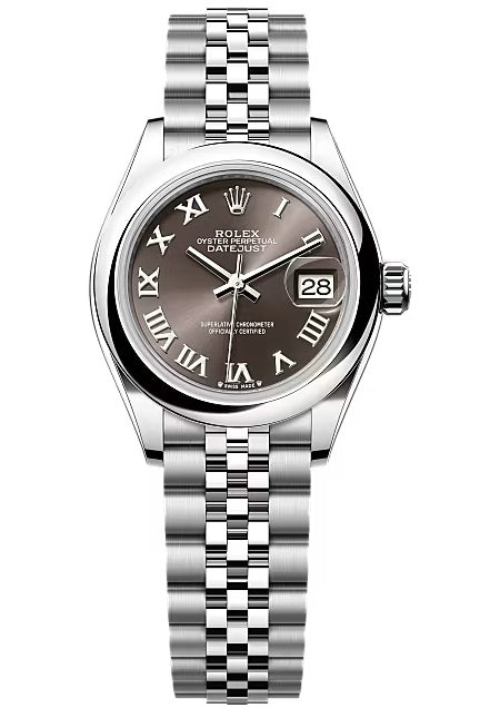 Rolex Lady-Datejust 28mm Dark Grey Roman Dial Domed Bezel Jubilee Bracelet