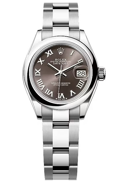 Rolex Lady-Datejust 28mm Dark Grey Roman Dial Domed Bezel Oyster Bracelet