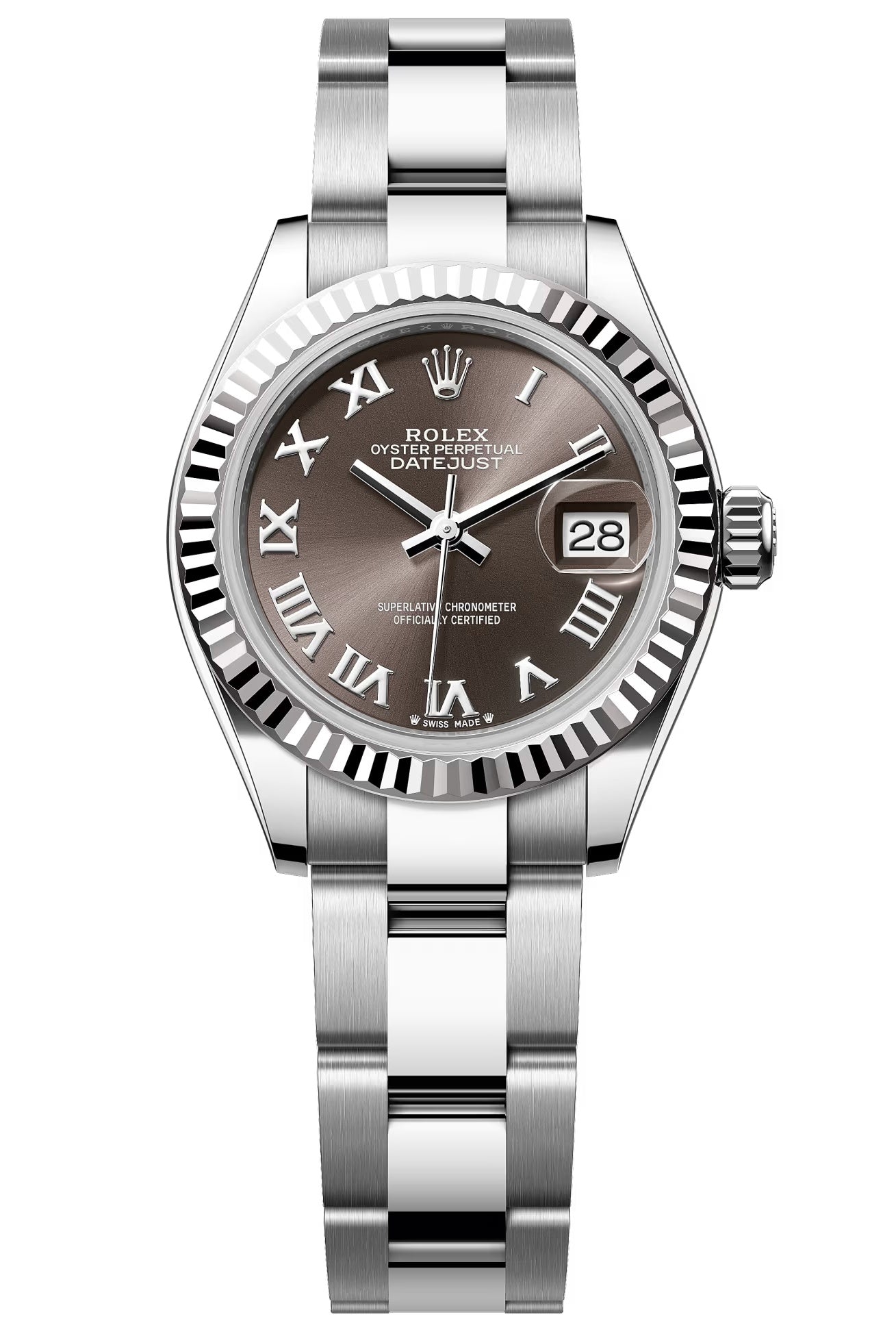 Rolex Lady-Datejust 28mm Dark Grey Roman Dial Fluted Bezel Oyster Bracelet