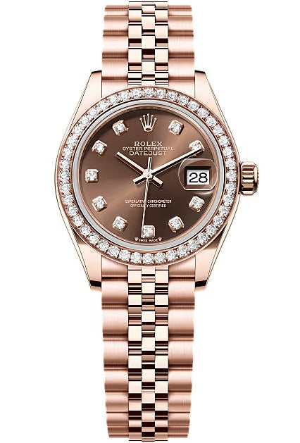 Rolex Lady-Datejust 28mm Everose Gold Chocolate Diamond Dial Diamond-Set Bezel