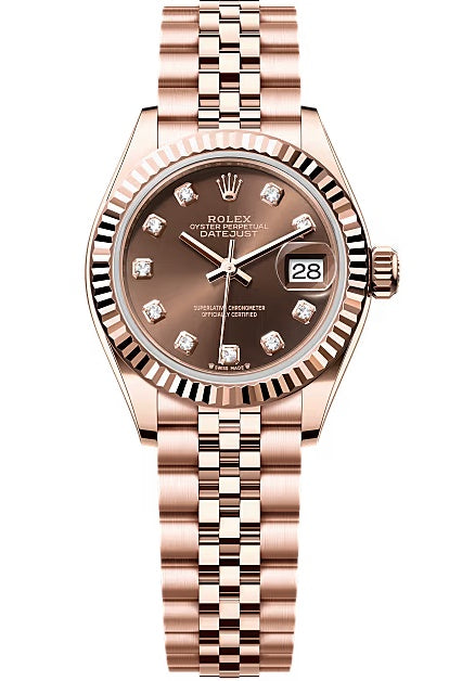 Rolex Lady-Datejust 28mm Everose Gold Chocolate Diamond Dial Fluted Bezel