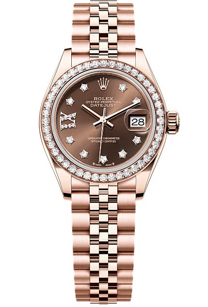 Rolex Lady-Datejust 28mm Everose Gold Chocolate Star Diamond Dial Diamond-Set