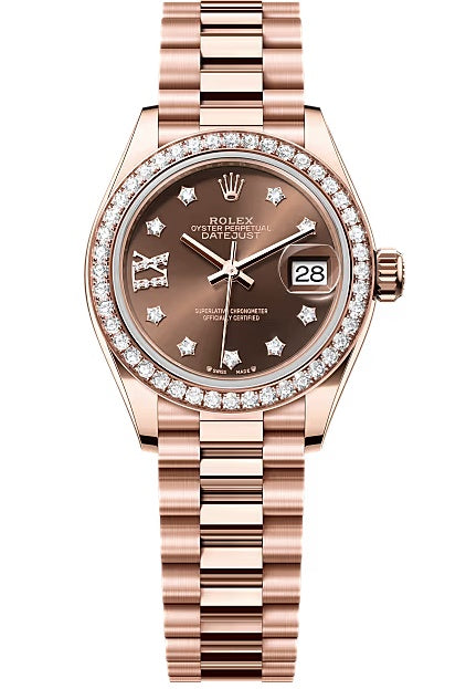 Rolex Lady-Datejust 28mm Everose Gold Chocolate Star Diamond Dial Diamond-Set
