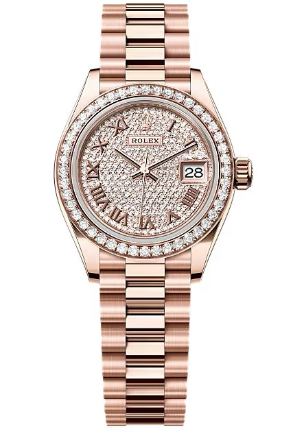 Rolex Lady-Datejust 28mm Everose Gold Diamond-Paved Dial Diamond-Set Bezel